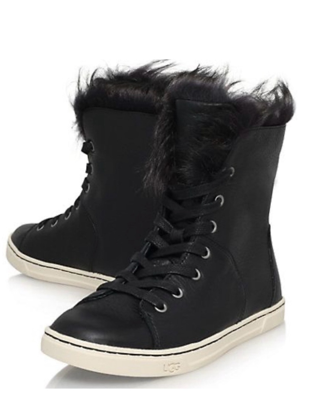 UGG Croft Toscana Black Leather Fur-Lined High-Top Lace-Up Sneaker Boots 7.5
